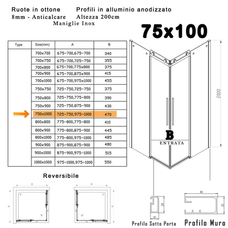 Box Doccia due lati scorrevole 8mm H200 MELISSA PROMOZIONE
