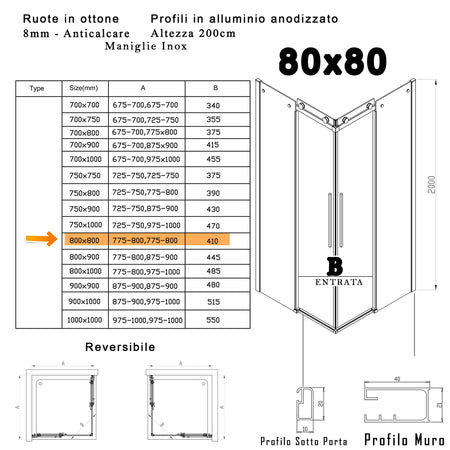 Box Doccia due lati scorrevole 8mm H200 MELISSA PROMOZIONE