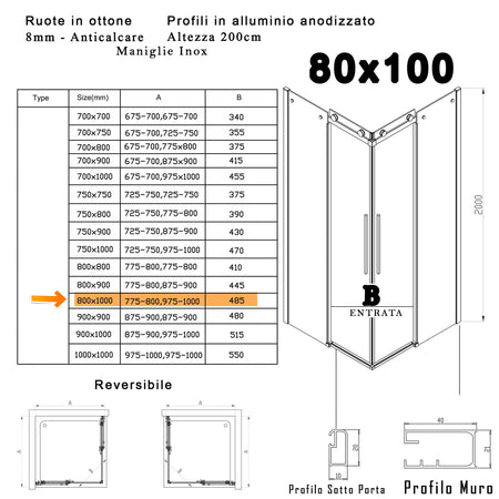 Box Doccia due lati scorrevole 8mm H200 MELISSA PROMOZIONE
