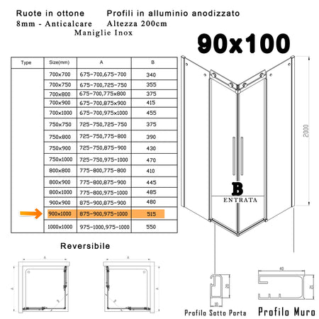 Box Doccia due lati scorrevole 8mm H200 MELISSA PROMOZIONE