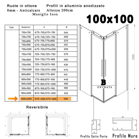 Box Doccia due lati scorrevole 8mm H200 MELISSA PROMOZIONE