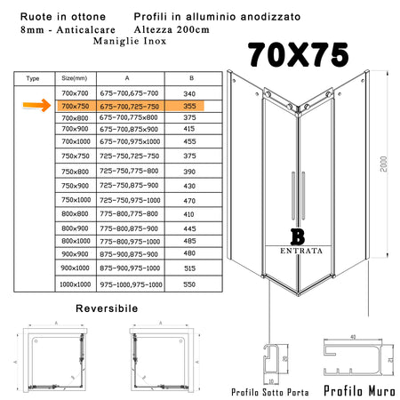 Box Doccia due lati scorrevole 8mm H200 MELISSA PROMOZIONE