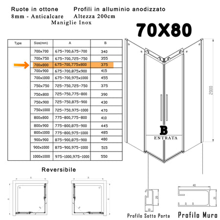 Box Doccia due lati scorrevole 8mm H200 MELISSA PROMOZIONE
