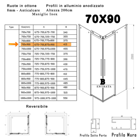 Box Doccia due lati scorrevole 8mm H200 MELISSA PROMOZIONE