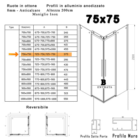 Box Doccia due lati scorrevole 8mm H200 MELISSA PROMOZIONE
