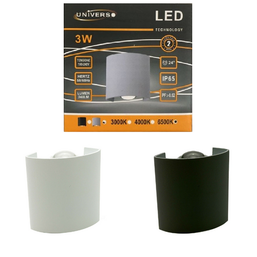 Applique Da Parete Ovale Led Cob Esterno 3w Doppia Emissione Lampada Ip65 Es48