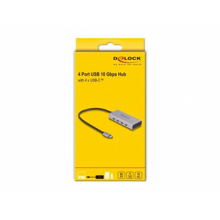 DeLOCK Hub USB 10 Gbps USB Type-C con 4 x USB Type-C femmina + 1 x USB Type-C PD 85 Watt con cavo di collegamento da 30 cm (Delock - hub - 10 Gbps, PD 85 Watt, wi)