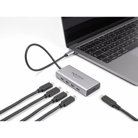 DeLOCK Hub USB 10 Gbps USB Type-C con 4 x USB Type-C femmina + 1 x USB Type-C PD 85 Watt con cavo di collegamento da 30 cm (Delock - hub - 10 Gbps, PD 85 Watt, wi)