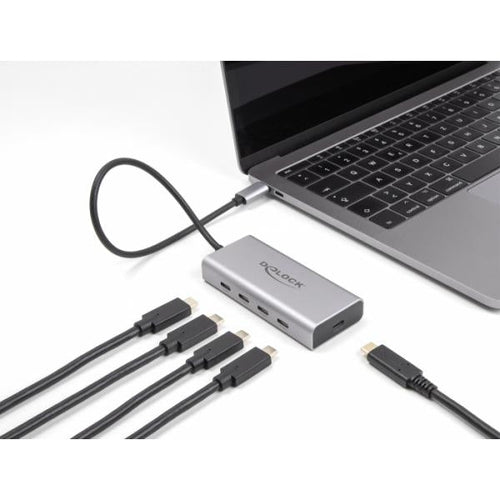 DeLOCK Hub USB 10 Gbps USB Type-C con 4 x USB Type-C femmina + 1 x USB Type-C PD 85 Watt con cavo di collegamento da 30 cm (Delock - hub - 10 Gbps, PD 85 Watt, wi)