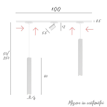 Binario Top Light MONO 1173 SQUARE TUBE YARI GU10 LED lampada soffitto moderna spot orientabile calata parallelepipedo