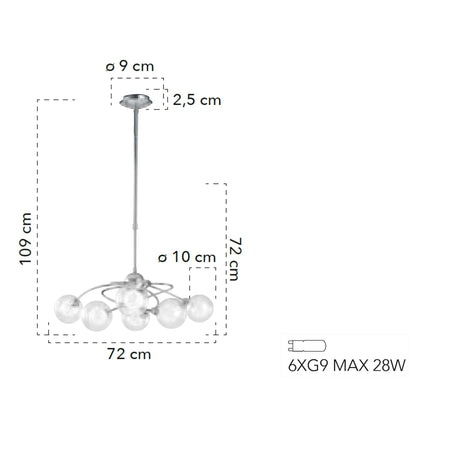 Lampada a sospensione 28W 6XG9 a sei emissioni cromo POST
