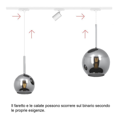 Binario Top Light MONO 1155 FUTURE YARI BI BIANCO E27 LED lampada soffitto moderna spot orientabile vetro cromo