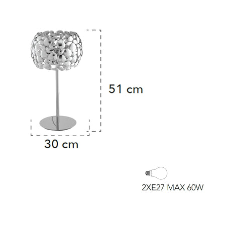 Lampada da tavolo 60W 2XE27 diametro 30cm cromo GRAPE