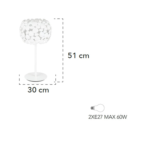 Lampada da tavolo 60W 2XE27 diametro 30cm bianca GRAPE