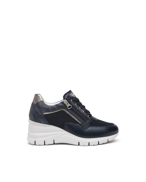 Nero Giardini sneakers donna con zeppa in pelle blu E512940D200