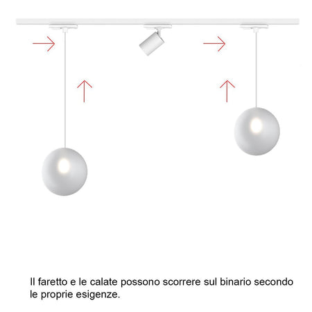 Binario Top Light MONO 1184 ECLIPSE YARI BIANCO G9 LED lampada soffitto moderna spot orientabile sfera vetro satinato