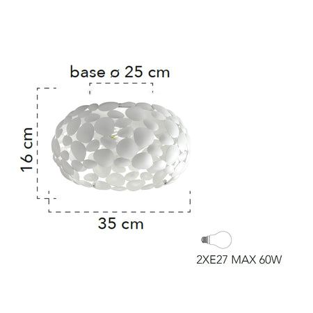 Plafoniera da interno 60W 2XE27 diametro 35cm bianca GRAPE