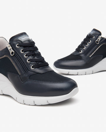 Nero Giardini sneakers donna con zeppa in pelle blu E512940D200