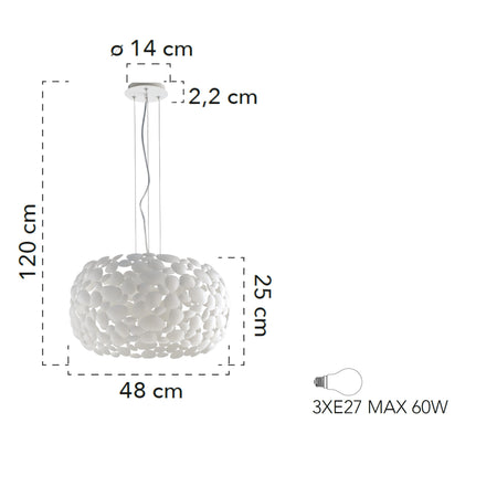 Lampada a sospensione 60W 3XE27 diametro 48cm bianca GRAPE