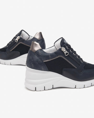 Nero Giardini sneakers donna con zeppa in pelle blu E512940D200