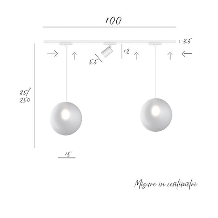 Binario Top Light MONO 1184 ECLIPSE YARI BIANCO G9 LED lampada soffitto moderna spot orientabile sfera vetro satinato