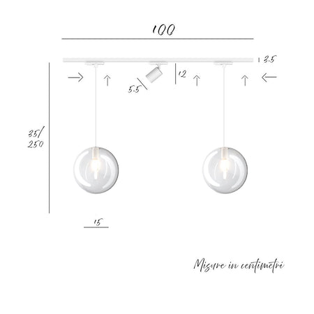 Binario Top Light MONO 1184 ECLIPSE YARI BIANCO G9 LED lampada soffitto moderna spot orientabile sfera vetro trasparente