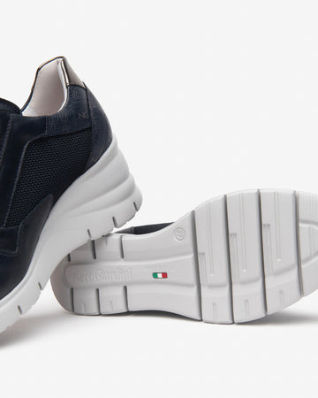 Nero Giardini sneakers donna con zeppa in pelle blu E512940D200