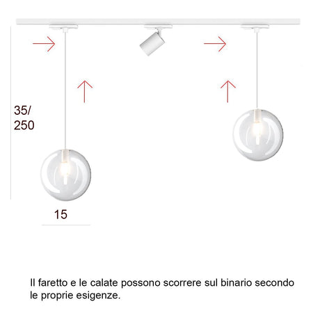 Binario Top Light MONO 1184 ECLIPSE YARI BIANCO G9 LED lampada soffitto moderna spot orientabile sfera vetro trasparente
