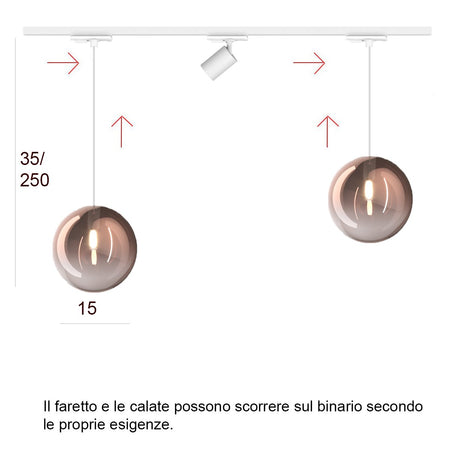 Binario Top Light MONO 1184 ECLIPSE YARI BIANCO G9 LED lampada soffitto moderna spot orientabile sfera vetro rame