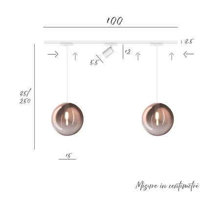 Binario Top Light MONO 1184 ECLIPSE YARI BIANCO G9 LED lampada soffitto moderna spot orientabile sfera vetro rame