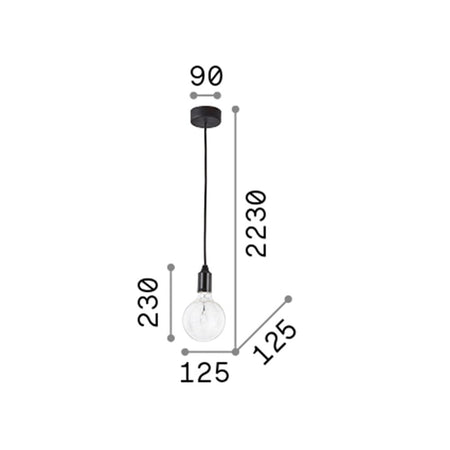 Sospensione Moderna Edison Metallo Nero 1 Luce E27 8W 3000K Luce Calda