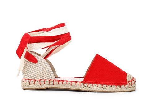 SANDALO ALLACCIATO ALLA CAVIGLIA IN TESSUTO SU SUOLA CORDA