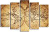 Grande Mappa del Mondo Pittura decorativa su tela 5 pezzi