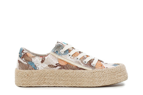 SNEAKER IN TESSUTO STAMPA FLOREALE CON RIPORTO SULLA FASCIA CORDA