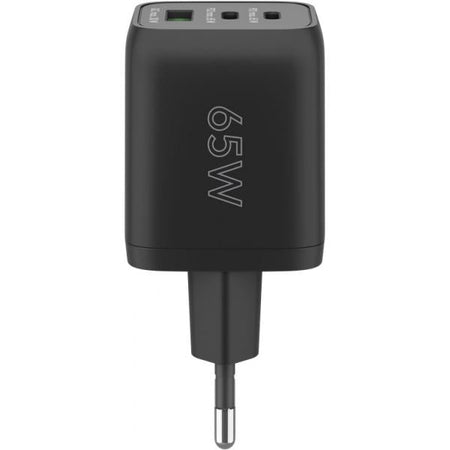 Nano Caricatore Alimentatore GaN 2xUSB-C (PD) + USB-A (QC) da Muro 65W Nero