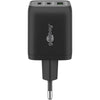 Nano Caricatore Alimentatore GaN 2xUSB-C (PD) + USB-A (QC) da Muro 65W Nero