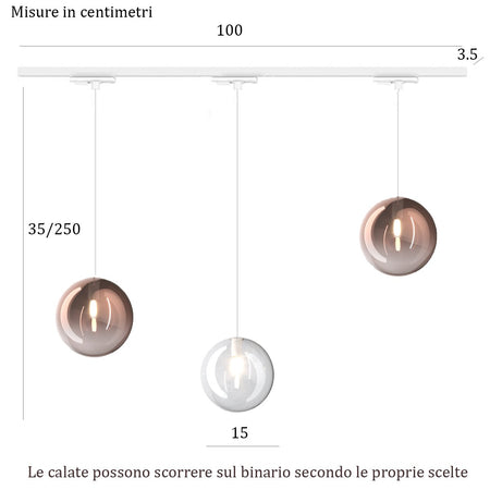 Binario Top Light MONO 1184 ECLIPSE BF-RA BIANCO G9 LED lampada soffitto moderna sfera vetro bianco rame