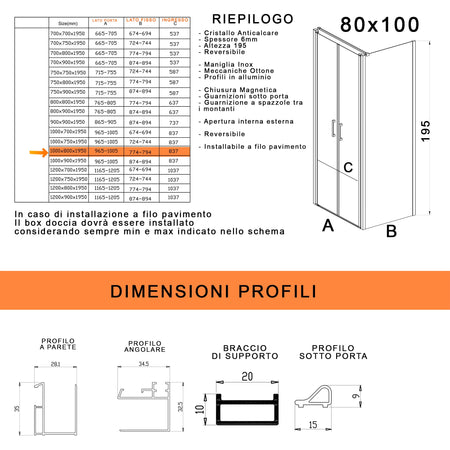 Box doccia due lati con porta saloon H195 6mm anticalcare Dobla