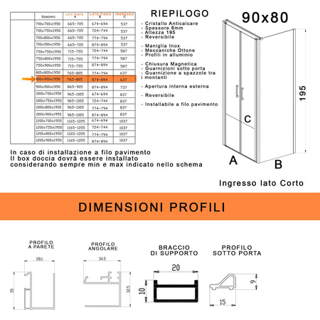 Box doccia due lati con porta saloon H195 6mm anticalcare Dobla