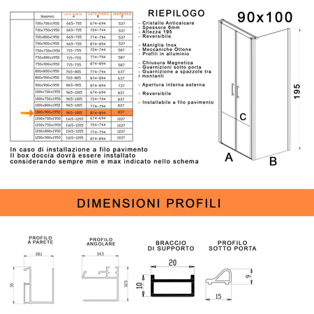 Box doccia due lati con porta saloon H195 6mm anticalcare Dobla