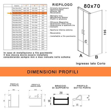 Box doccia due lati con porta saloon H195 6mm anticalcare Dobla