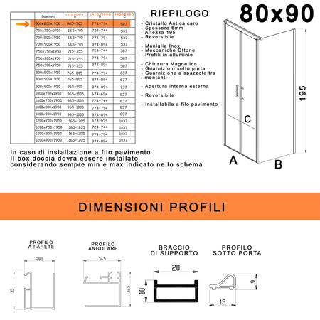 Box doccia due lati con porta saloon H195 6mm anticalcare Dobla