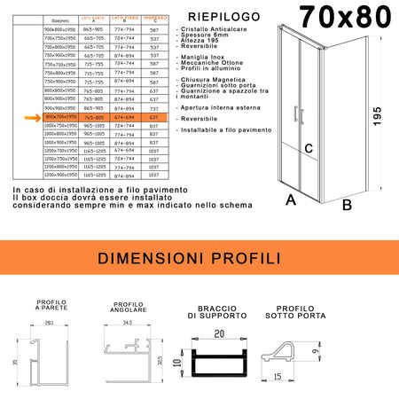 Box doccia due lati con porta saloon H195 6mm anticalcare Dobla