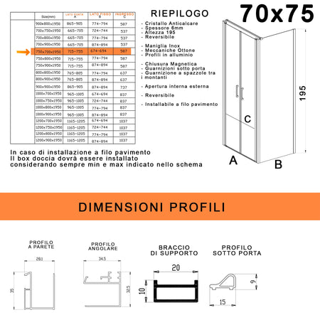 Box doccia due lati con porta saloon H195 6mm anticalcare Dobla