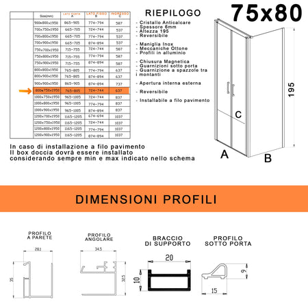 Box doccia due lati con porta saloon H195 6mm anticalcare Dobla