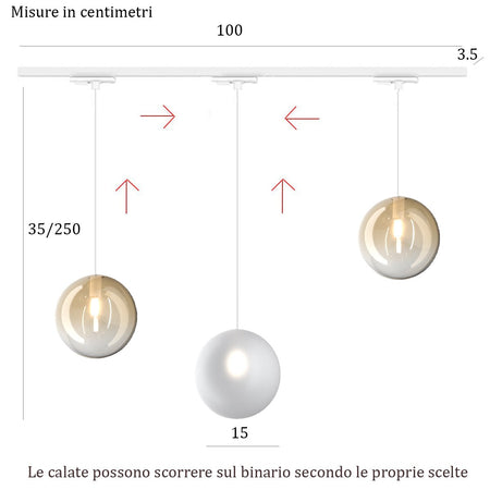 Binario Top Light MONO 1184 ECLIPSE BF-AM BIANCO G9 LED lampada soffitto moderna sfera vetro bianco ambra
