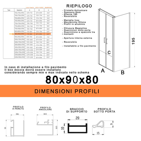 Box doccia saloon tre lati senza profili trasparente 6mm H195 DOBLA