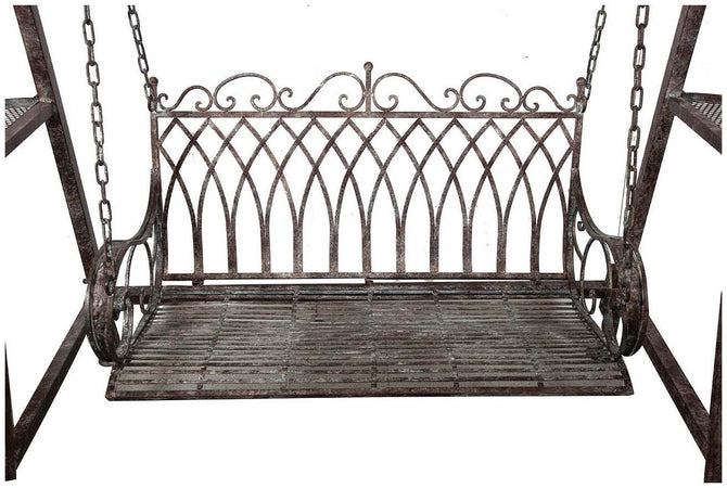 Biscottini Dondolo a due posti in ferro battuto finitura ruggine anticata L198xPR100xH220 cm