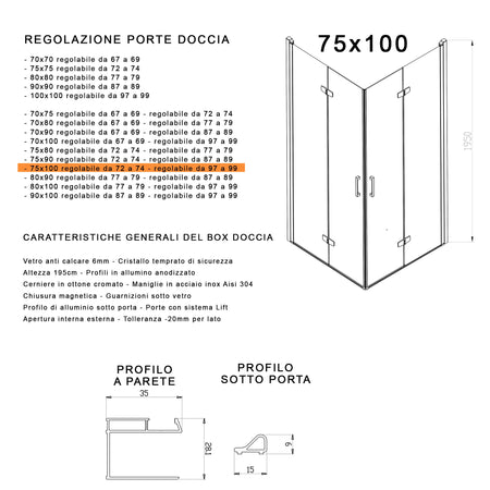 Box doccia 2 lati a soffietto trasparente senza profili 6mm h195 anticalcare REA