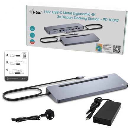 USB-C Metal Ergonomic 3x 4K Display Docking Station + Power Delivery 100 W
